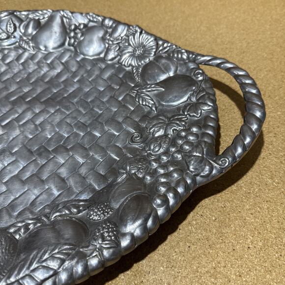 Vintage Lenox Fruit Basket Motif Oval Serving Display Tray Metal - Handles 22x15 - Picture 2 of 9